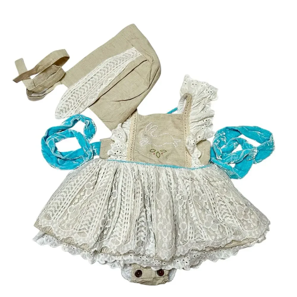 Love & Grow Vintage Bunny Bubble Romper and Bonnet 3T